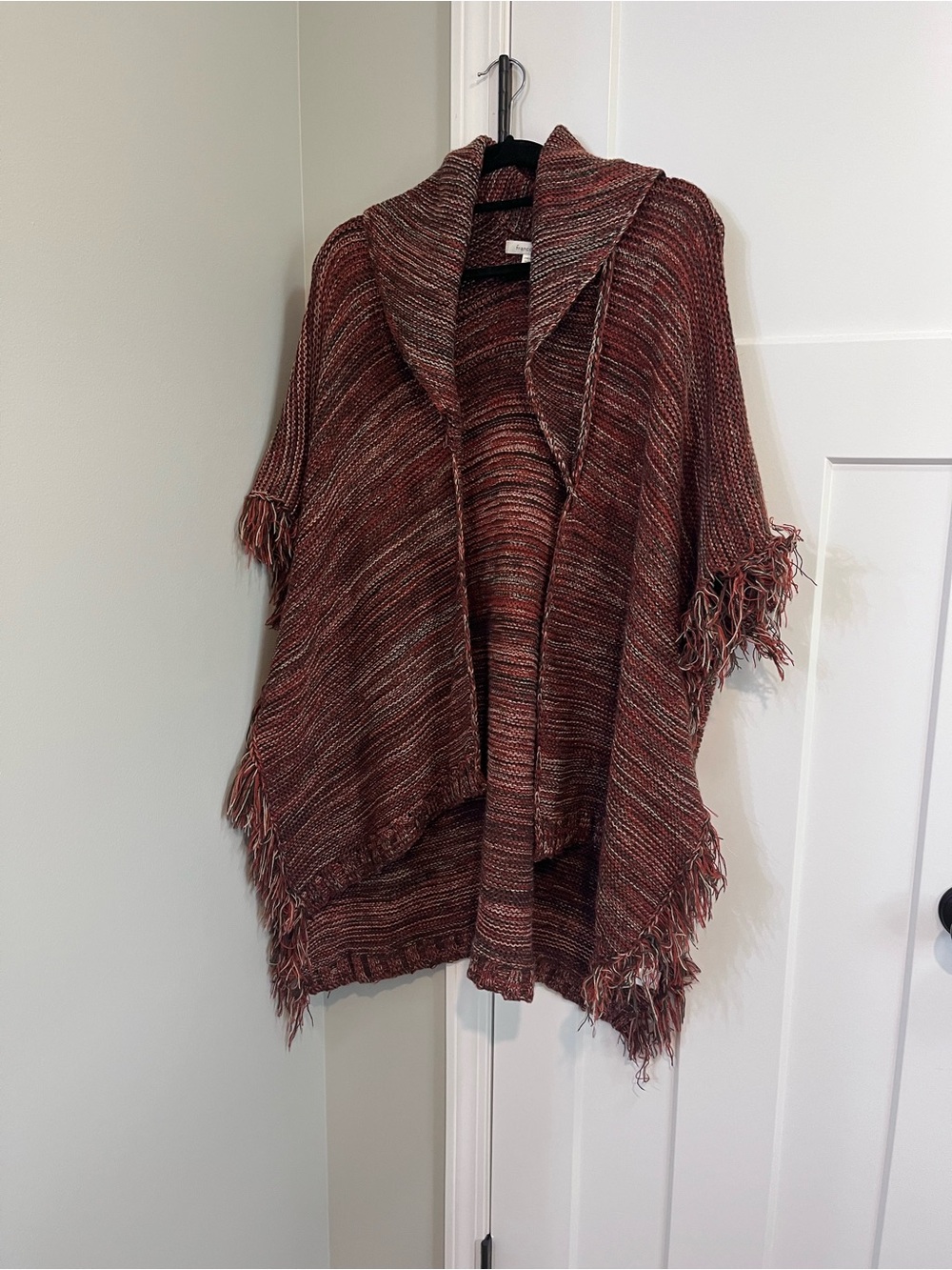 Francesca's Collections Marled Rust Shawl Poncho with Fringe
